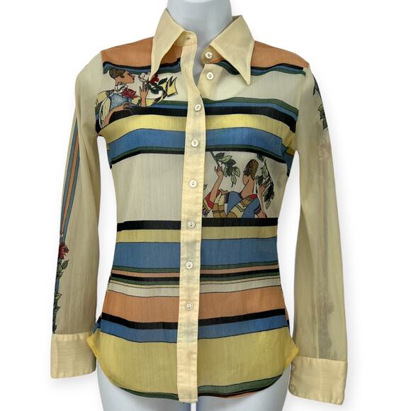Vintage Tops - Vintage San Francisco Shirt Works | M | Art Deco Button Front Top Blouse 70's